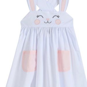 White and Pink Bunny Ears Sleeveless Babydoll Dress NEW